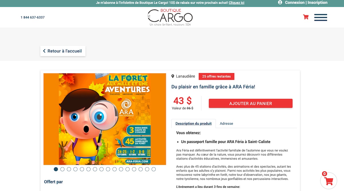 Rabais de 50% sur le site web de Boutique Le Cargo