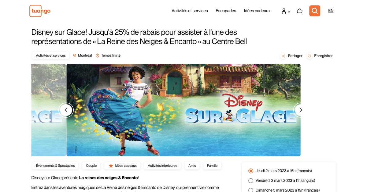 Tuango promotion Disney on Ice au Centre Bell rabais