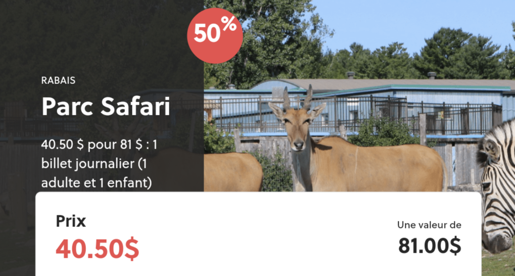 Rabais de 50% sur votre billet d'entrée au Parc Safari