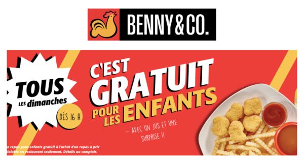 Le dimanche les enfants mangent GRATUITEMENT dans les restaurants Benny & Co.